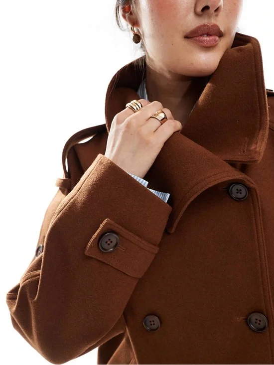 ASOS Rust Double-Breasted Pea Coat - Picture 4 of 4